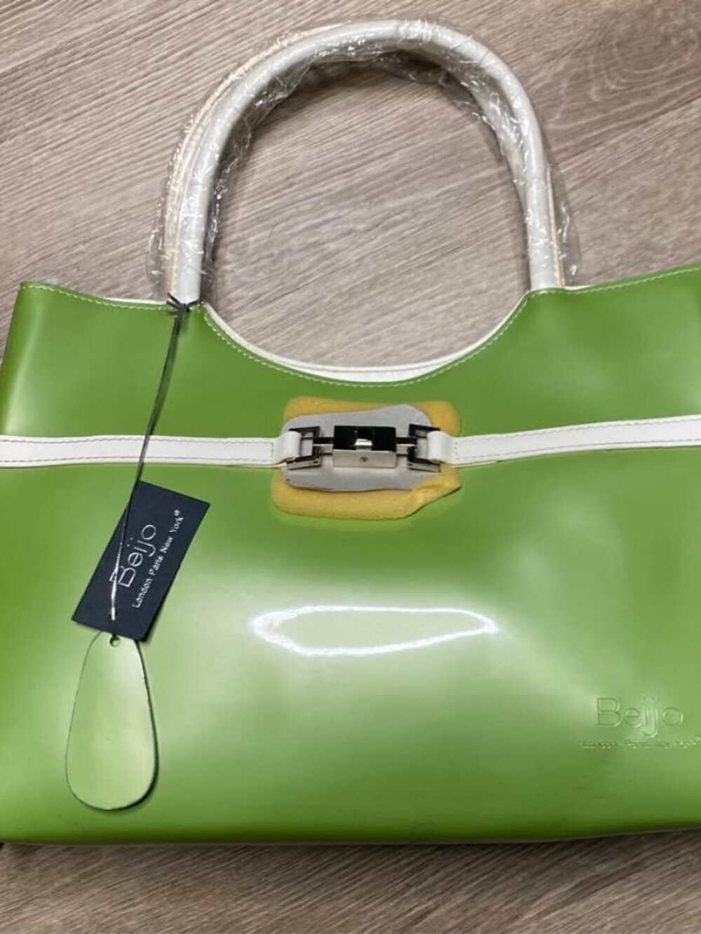 Beijo Lime Green and White Patent Shoulder Bag